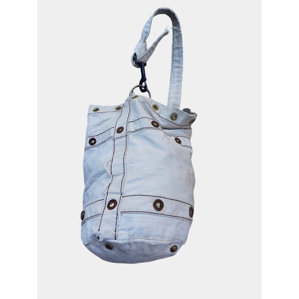 Vintage Industrial Canvas Duffle Bucket Bag  Khaki  Utilitarian Grunge
